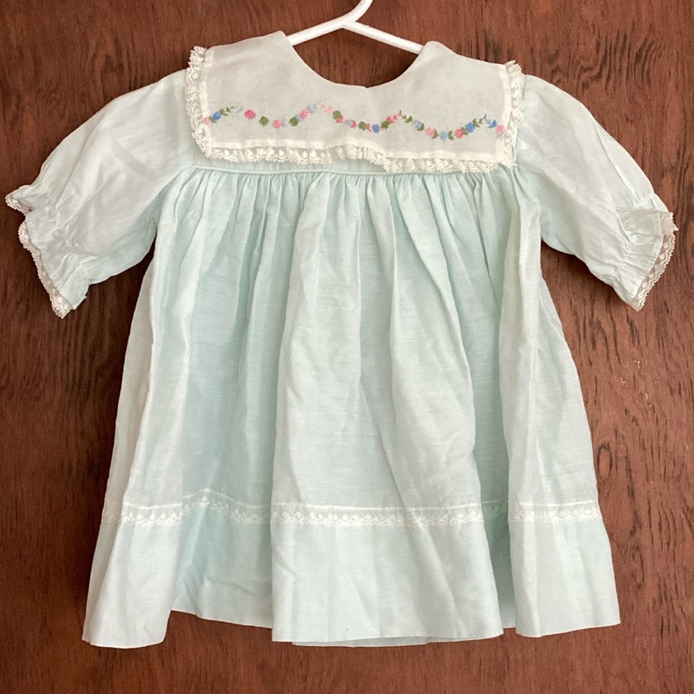 Vintage! Blue and White Smocked Babydoll Dress with Puff Sleeves